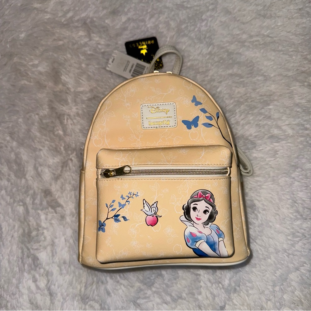 New Loungefly Butter Yellow Backpack with Cute Snow White Cartoon Design